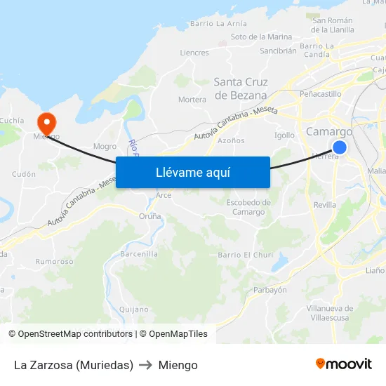 La Zarzosa (Muriedas) to Miengo map