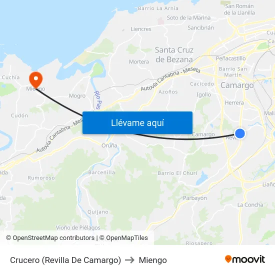 Crucero (Revilla De Camargo) to Miengo map