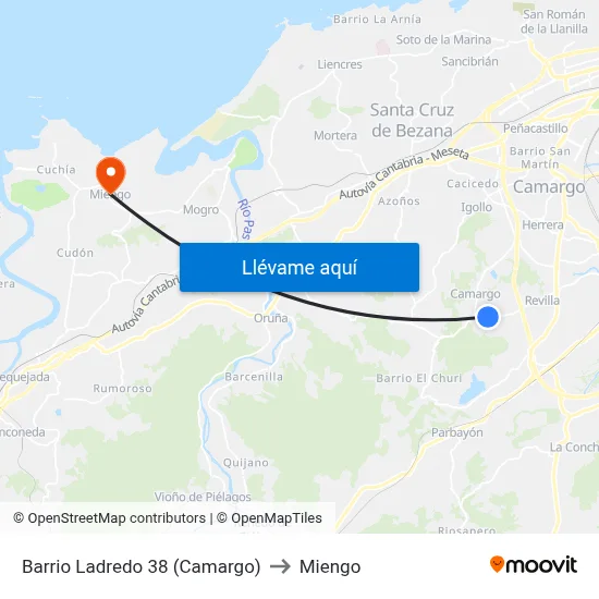 Barrio Ladredo 38 (Camargo) to Miengo map