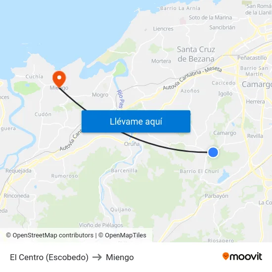 El Centro (Escobedo) to Miengo map