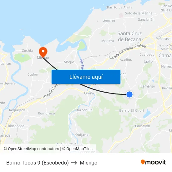 Barrio Tocos 9 (Escobedo) to Miengo map