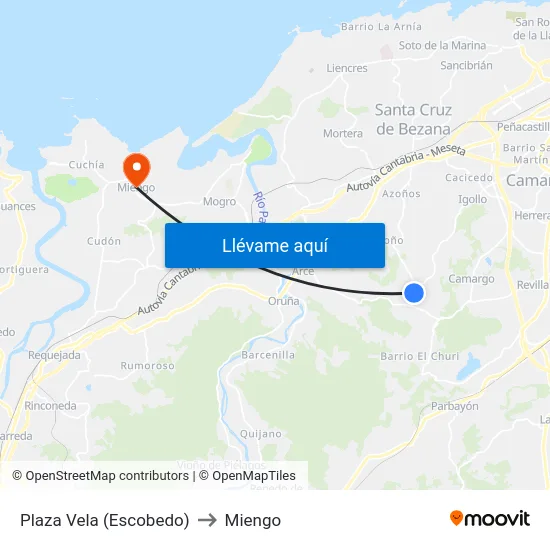 Plaza Vela (Escobedo) to Miengo map