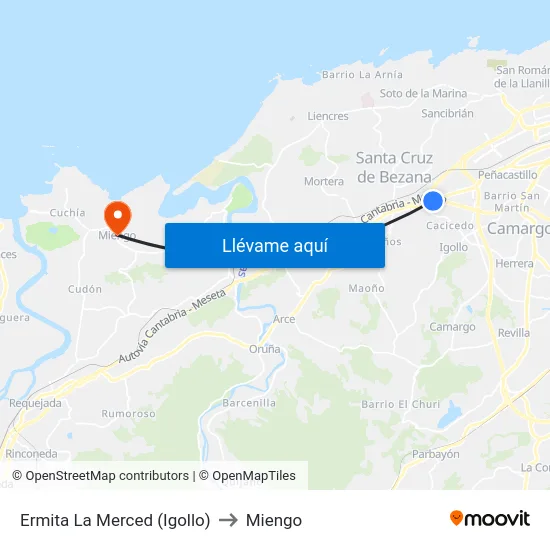 Ermita La Merced (Igollo) to Miengo map