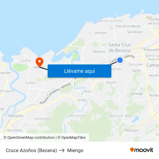 Cruce Azoños (Bezana) to Miengo map