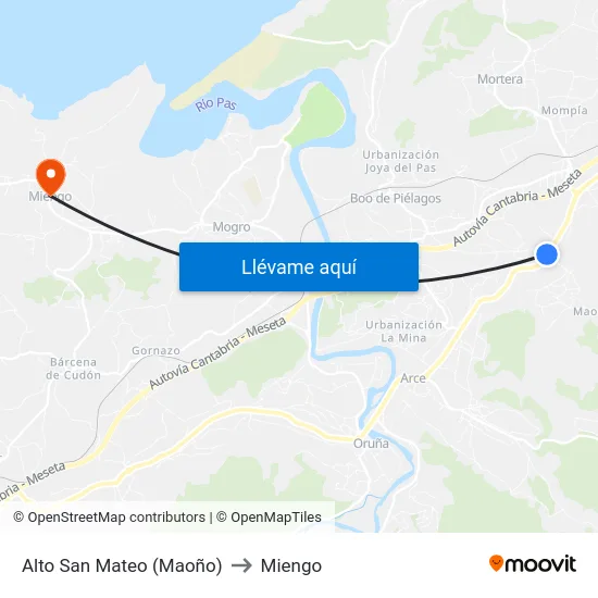 Alto San Mateo (Maoño) to Miengo map