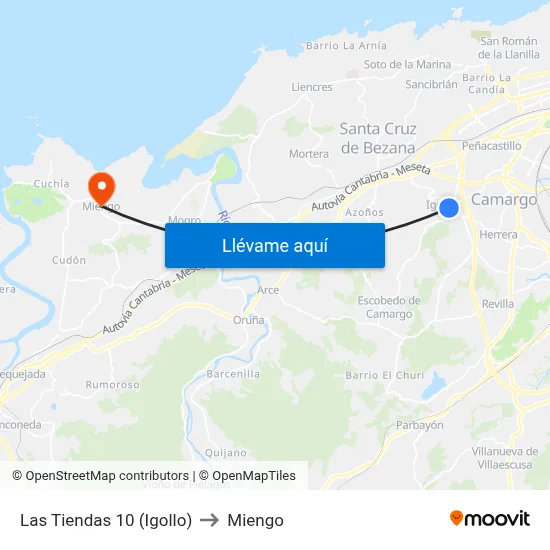 Las Tiendas 10 (Igollo) to Miengo map