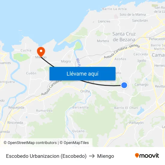 Escobedo Urbanizacion (Escobedo) to Miengo map