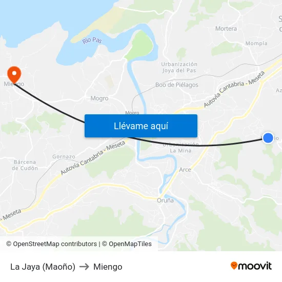 La Jaya (Maoño) to Miengo map