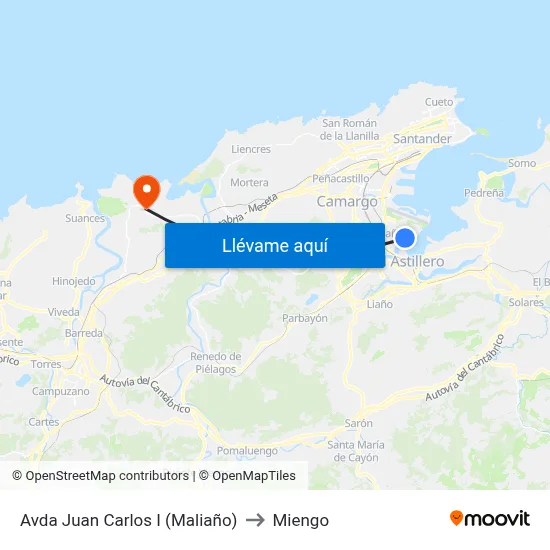 Avda Juan Carlos I (Maliaño) to Miengo map