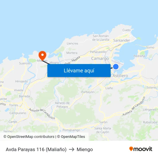 Avda Parayas 116 (Maliaño) to Miengo map