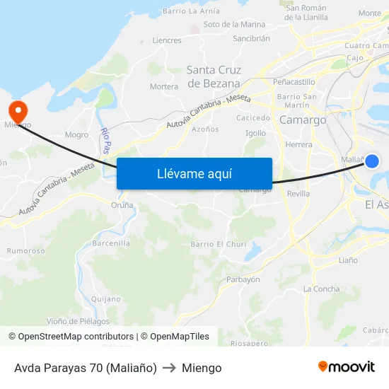 Avda Parayas 70 (Maliaño) to Miengo map