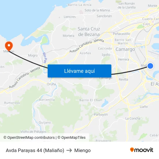 Avda Parayas 44 (Maliaño) to Miengo map