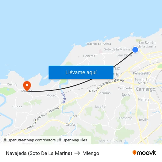 Navajeda (Soto De La Marina) to Miengo map