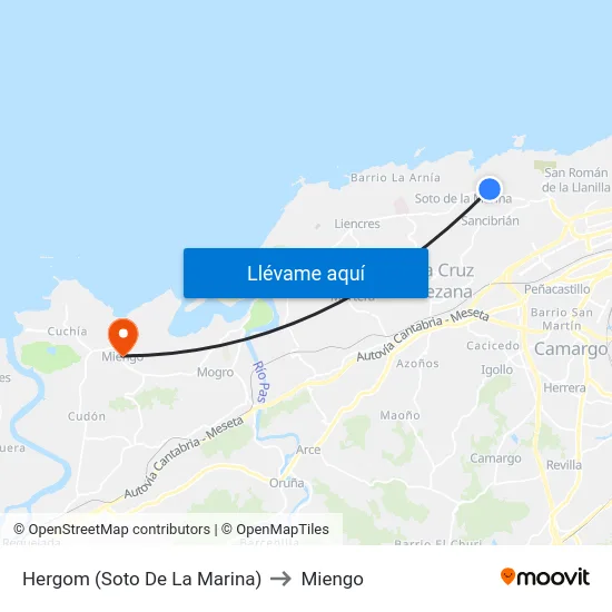 Hergom (Soto De La Marina) to Miengo map