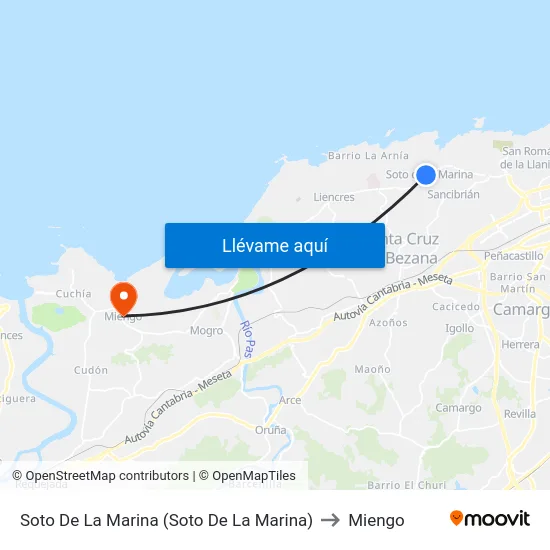 Soto De La Marina (Soto De La Marina) to Miengo map