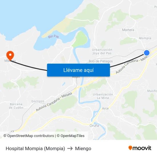 Hospital Mompia (Mompia) to Miengo map