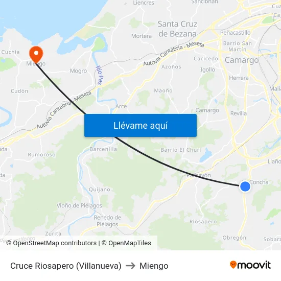 Cruce Riosapero (Villanueva) to Miengo map