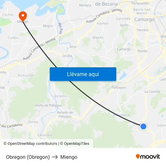 Obregon (Obregon) to Miengo map