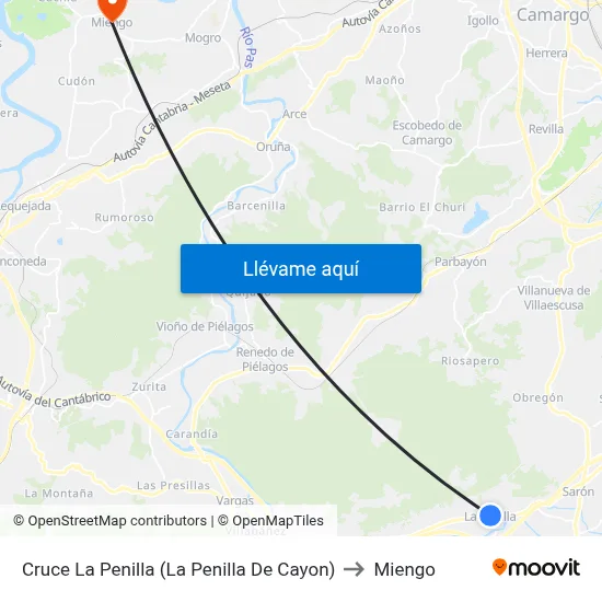 Cruce La Penilla (La Penilla De Cayon) to Miengo map