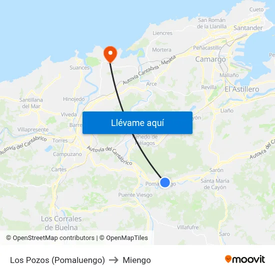 Los Pozos (Pomaluengo) to Miengo map