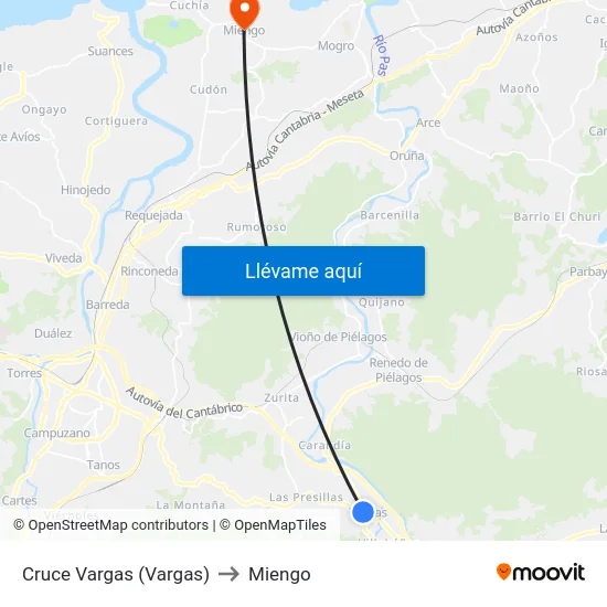 Cruce Vargas (Vargas) to Miengo map