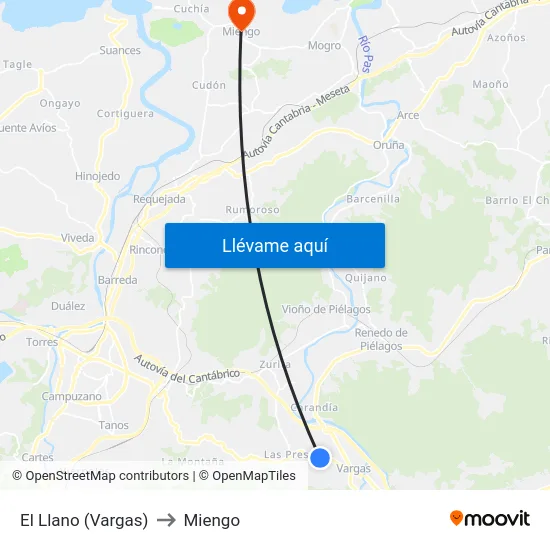 El Llano (Vargas) to Miengo map