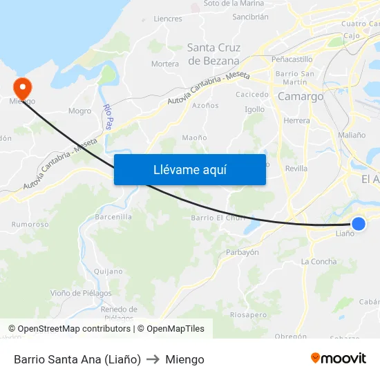 Barrio Santa Ana (Liaño) to Miengo map