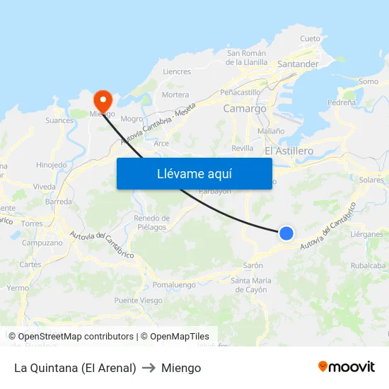 La Quintana (El Arenal) to Miengo map