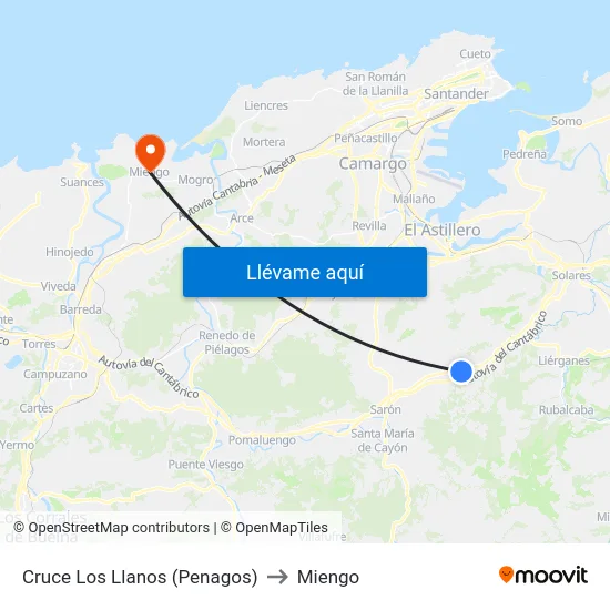 Cruce Los Llanos (Penagos) to Miengo map