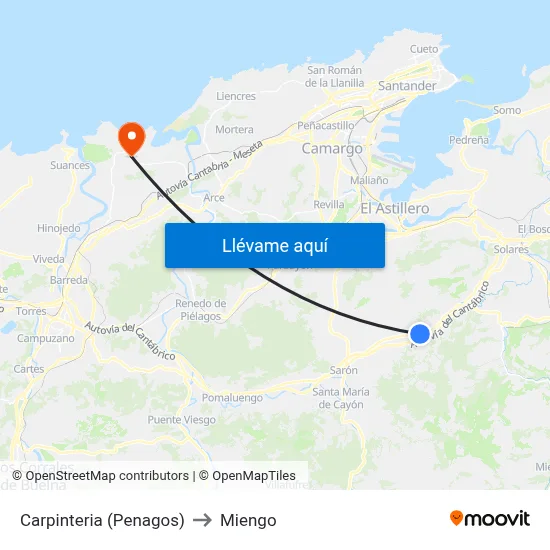 Carpinteria (Penagos) to Miengo map