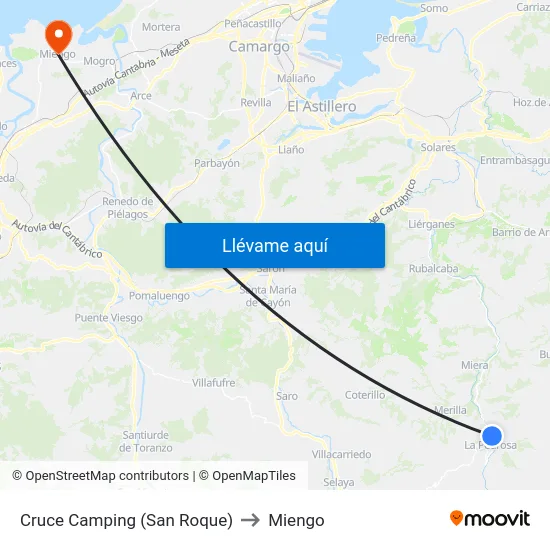 Cruce Camping (San Roque) to Miengo map