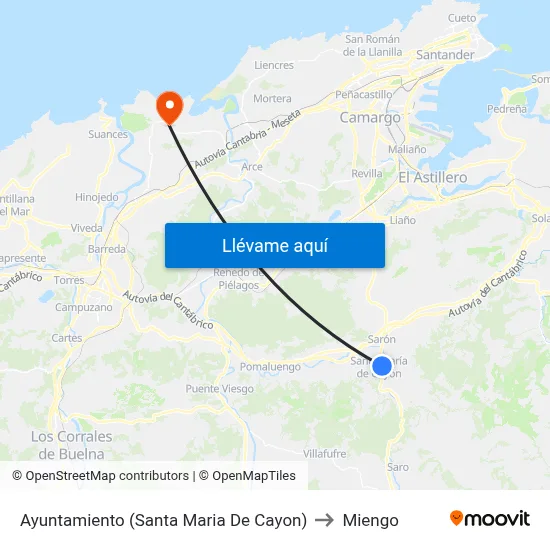 Ayuntamiento (Santa Maria De Cayon) to Miengo map