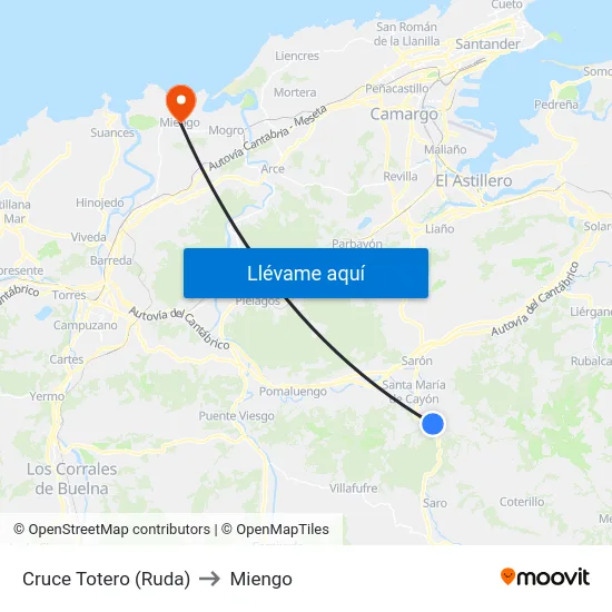 Cruce Totero (Ruda) to Miengo map