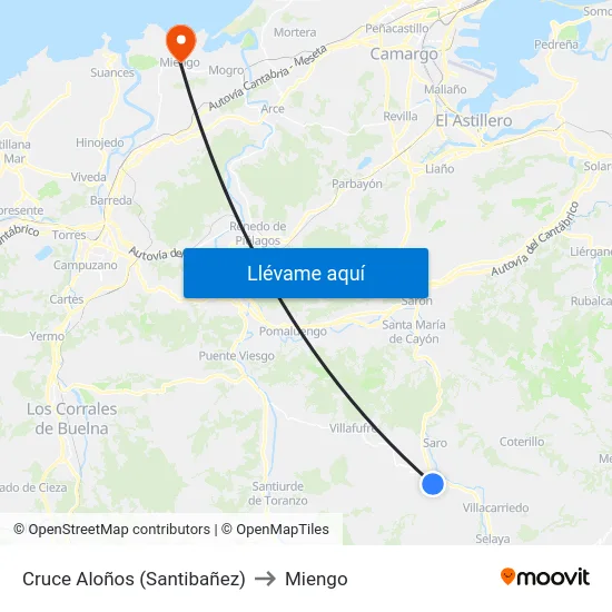 Cruce Aloños (Santibañez) to Miengo map