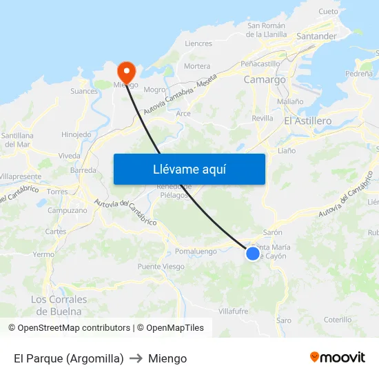 El Parque (Argomilla) to Miengo map