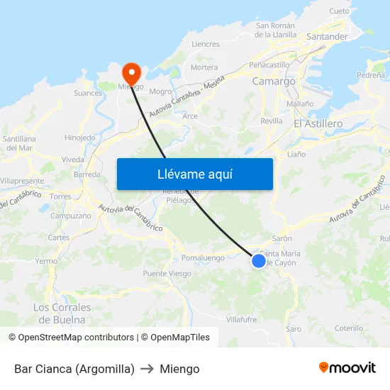 Bar Cianca (Argomilla) to Miengo map