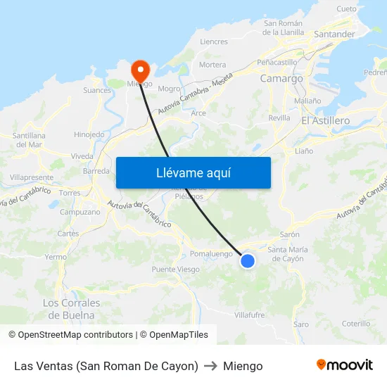 Las Ventas (San Roman De Cayon) to Miengo map