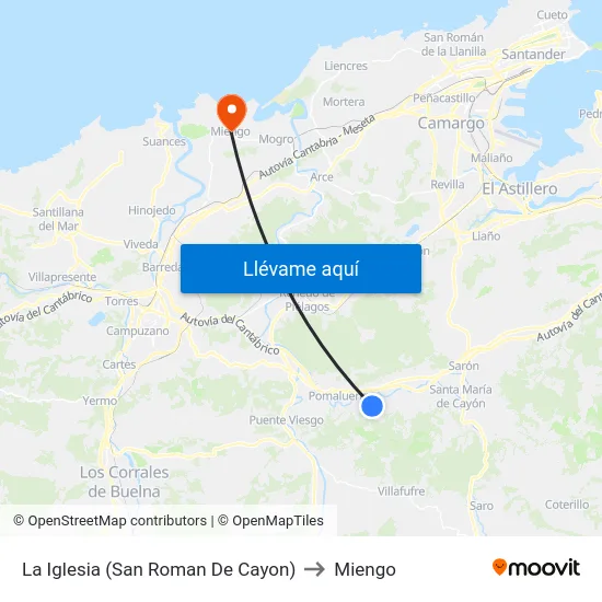 La Iglesia (San Roman De Cayon) to Miengo map