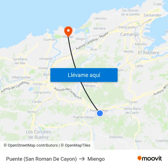 Puente (San Roman De Cayon) to Miengo map