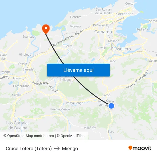 Cruce Totero (Totero) to Miengo map