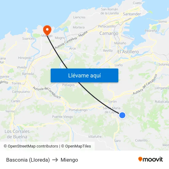 Basconia (Lloreda) to Miengo map