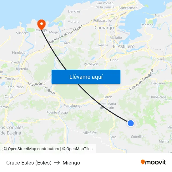 Cruce Esles (Esles) to Miengo map