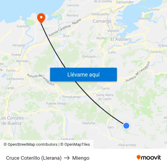Cruce Coterillo (Llerana) to Miengo map
