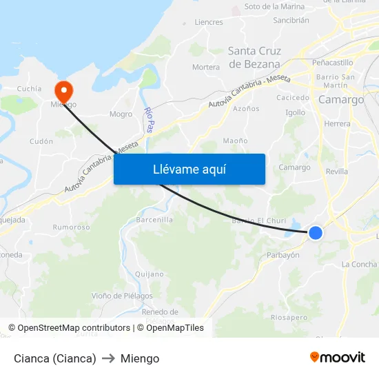 Cianca (Cianca) to Miengo map