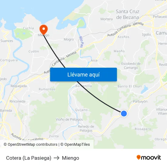 Cotera (La Pasiega) to Miengo map