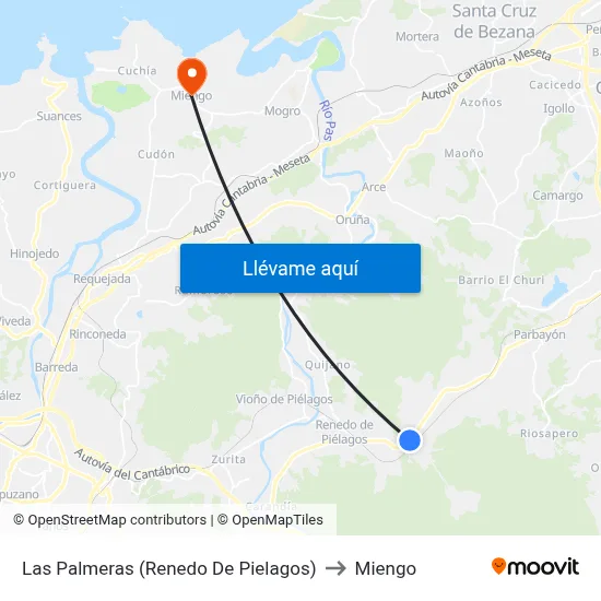 Las Palmeras (Renedo De Pielagos) to Miengo map