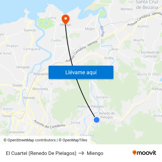 El Cuartel (Renedo De Pielagos) to Miengo map