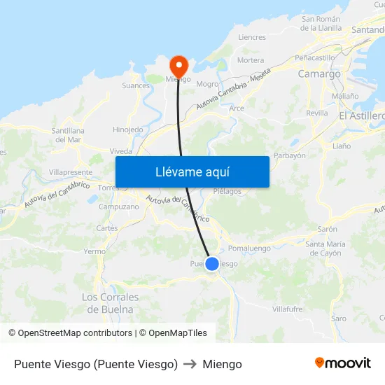 Puente Viesgo (Puente Viesgo) to Miengo map