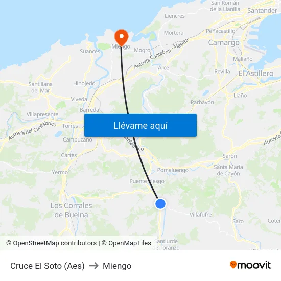 Cruce El Soto (Aes) to Miengo map