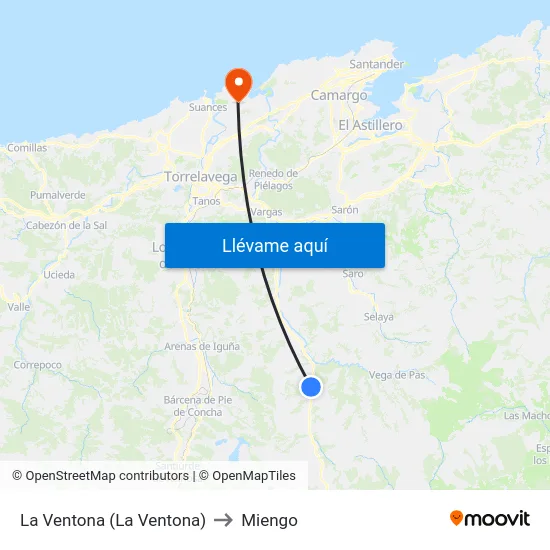 La Ventona (La Ventona) to Miengo map